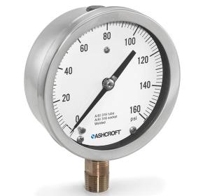 45 1009AL 02L 30IMV&150# - Pressure Gauge, 4.5" Bronze 1/4" NPT Lower conn & stainless Case, liquid-filled, 30"hg/150 psi